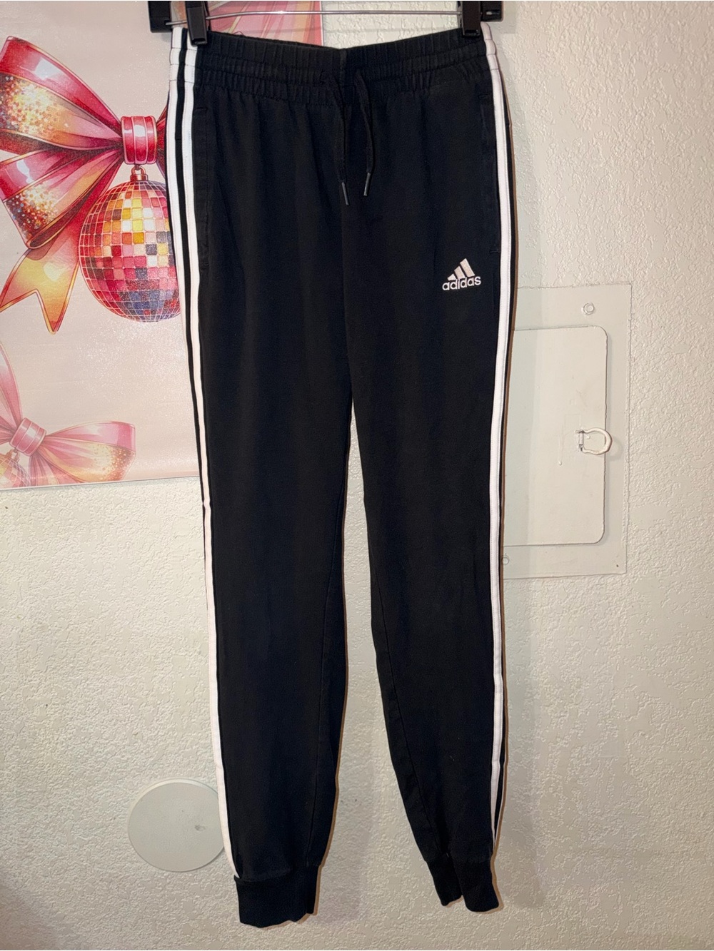 adidas Black Joggers with White Side Stripes